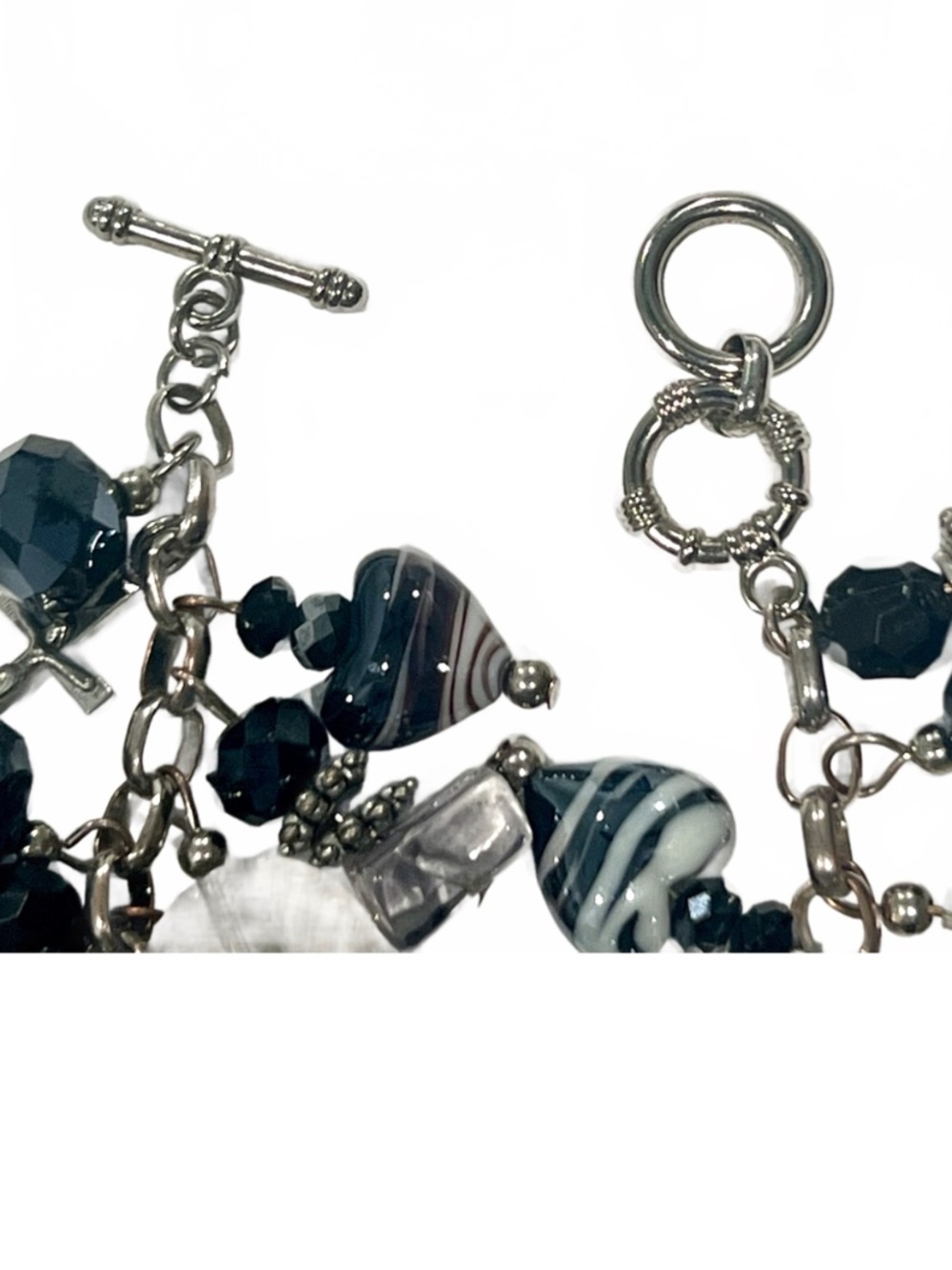 Charm Bracelet In Silver-tone, White, Black, & Clear - Picture 6 of 7